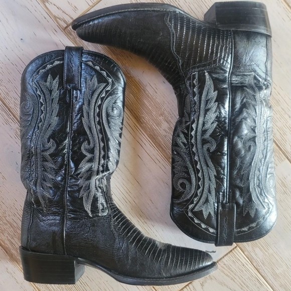 Dan Post Winston Lizard Western boots black leather mens 8.5 - Picture 2 of 8